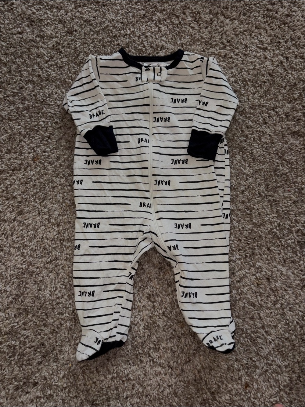 Striped 'Brave' Footed Baby One-Piece - White & Black